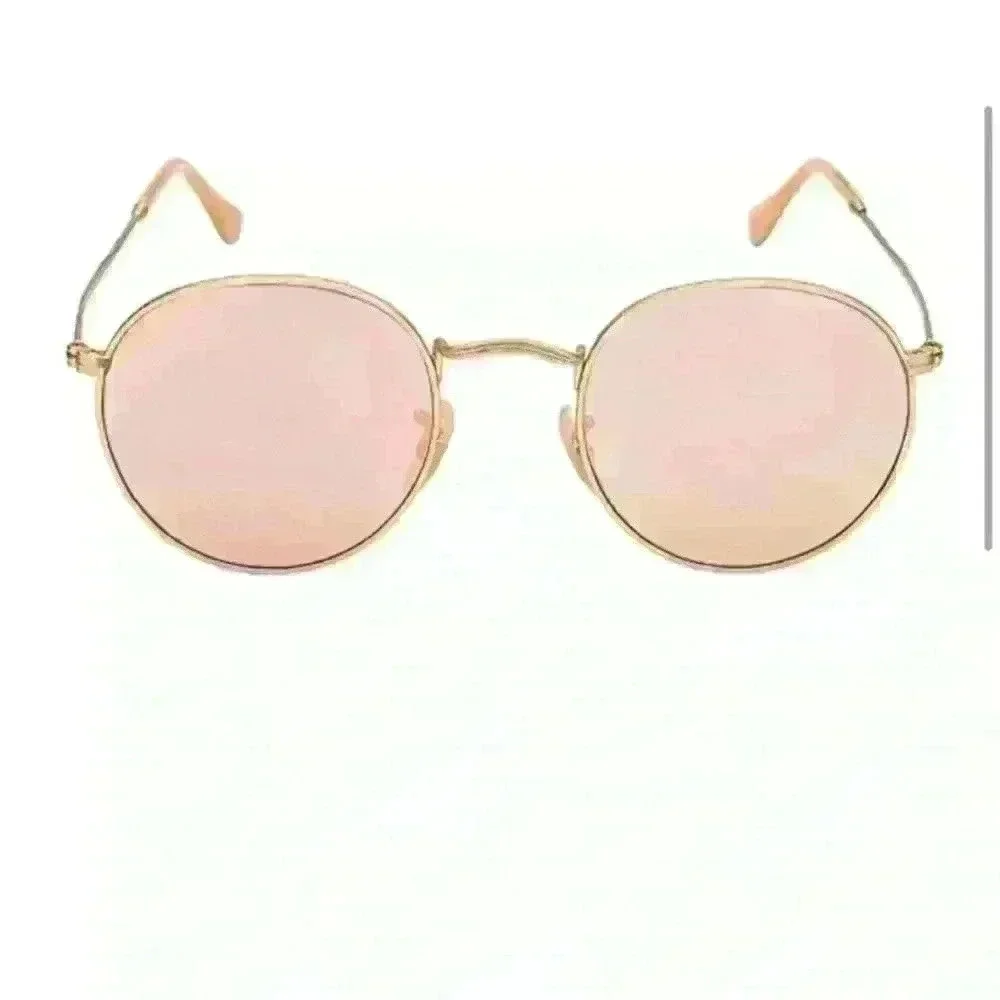 Rose Pink Round Lens Gold Frame Sunglasses with microfiber cleaning pouch